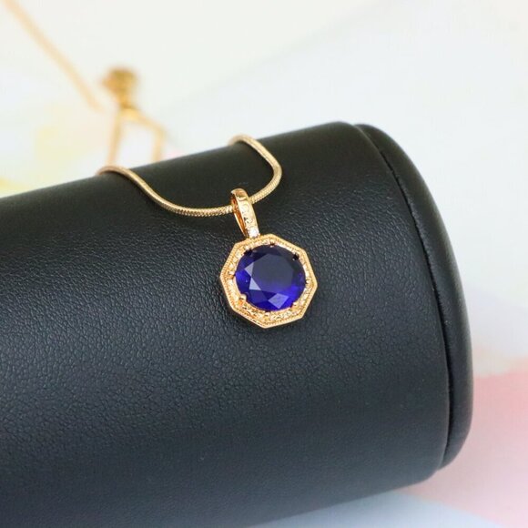 "Royal Purple Gemstone Pendant in Gold Octagon Frame, XPPT1390 - Picture 2 of 13